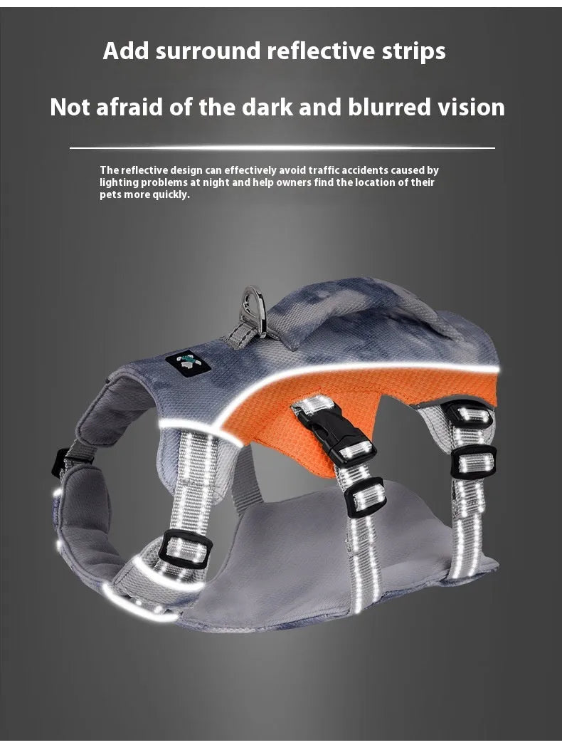 Reflective pet cooling chest strap in polyester fabric available in multiple colours and sizes