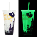720ml Halloween plastic sippy cup with luminous straw showing cylindrical shape and six colour options
