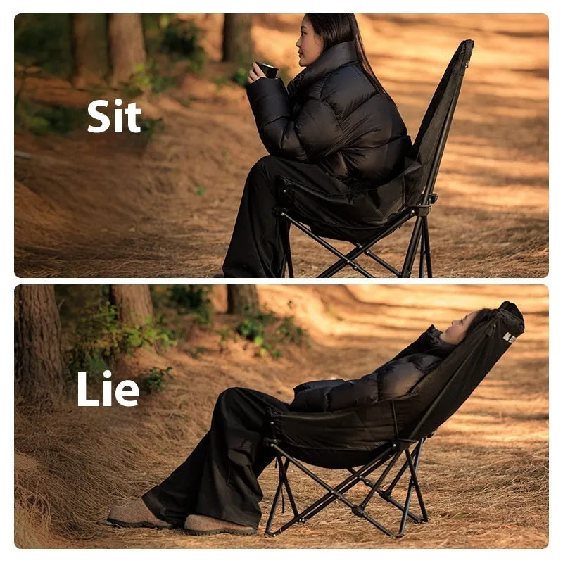 Night Black portable folding camping recliner chair with Oxford cloth fabric.