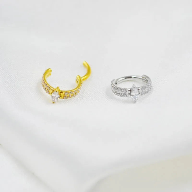 Titanium steel heart earrings with full diamond zircon in gold and silver colours