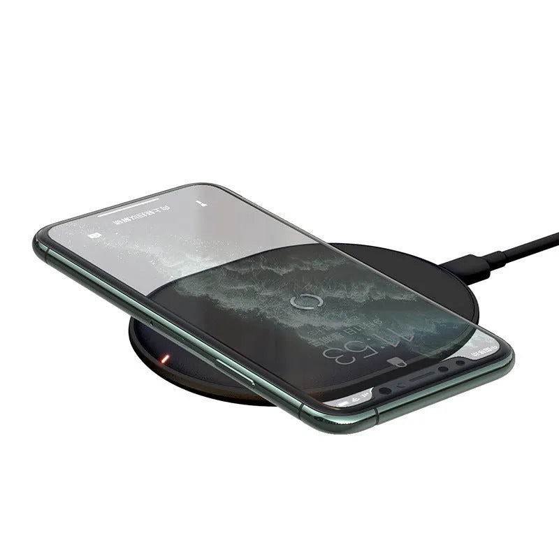 Black and white 15W wireless charging pad with Type-C port for mobile phone charging
