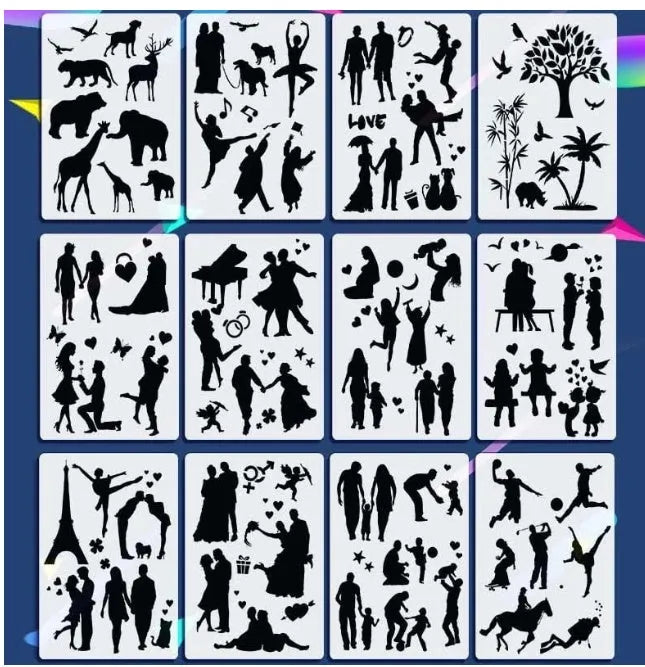 White plastic children's drawing stencil sets showing multiple template designs for tracing and artwork creation