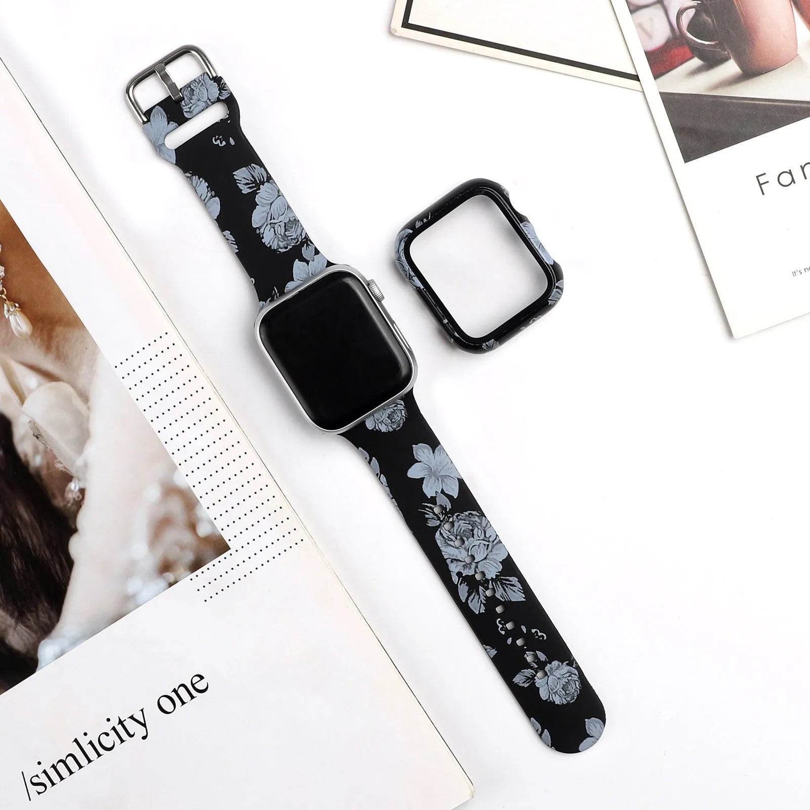 Printed pattern silicone replacement strap for Apple Watch in sizes 38mm 40mm 42mm 44mm