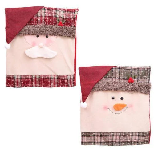 Christmas chair cover set with Santa Claus, Snowman, and Santa Hat designs on dining chairs