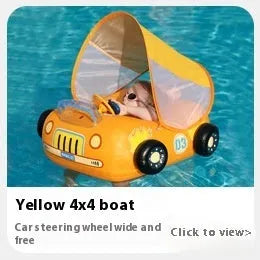 Inflatable car steering wheel swimming ring for children with cartoon pattern and PVC construction