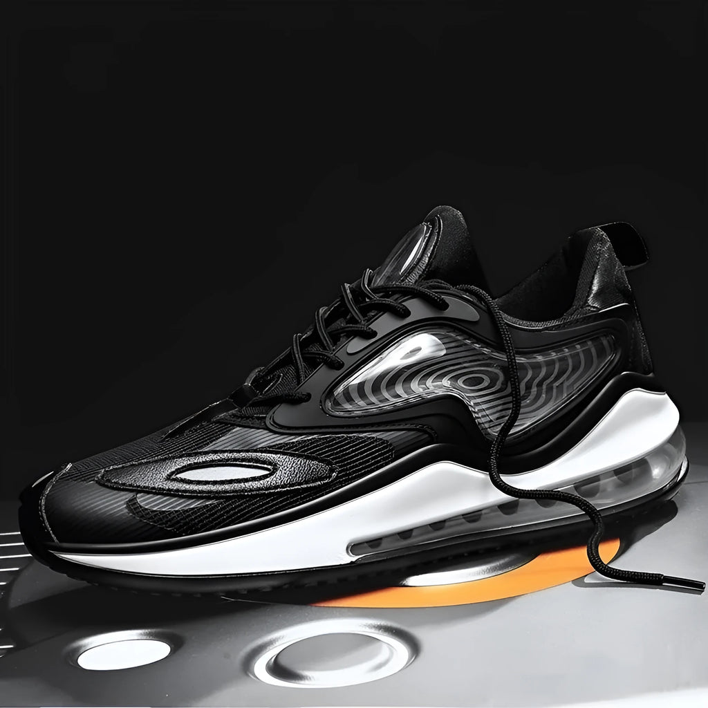 Men's casual summer shoes in Space Black colour with rubber sole and air cushion design.