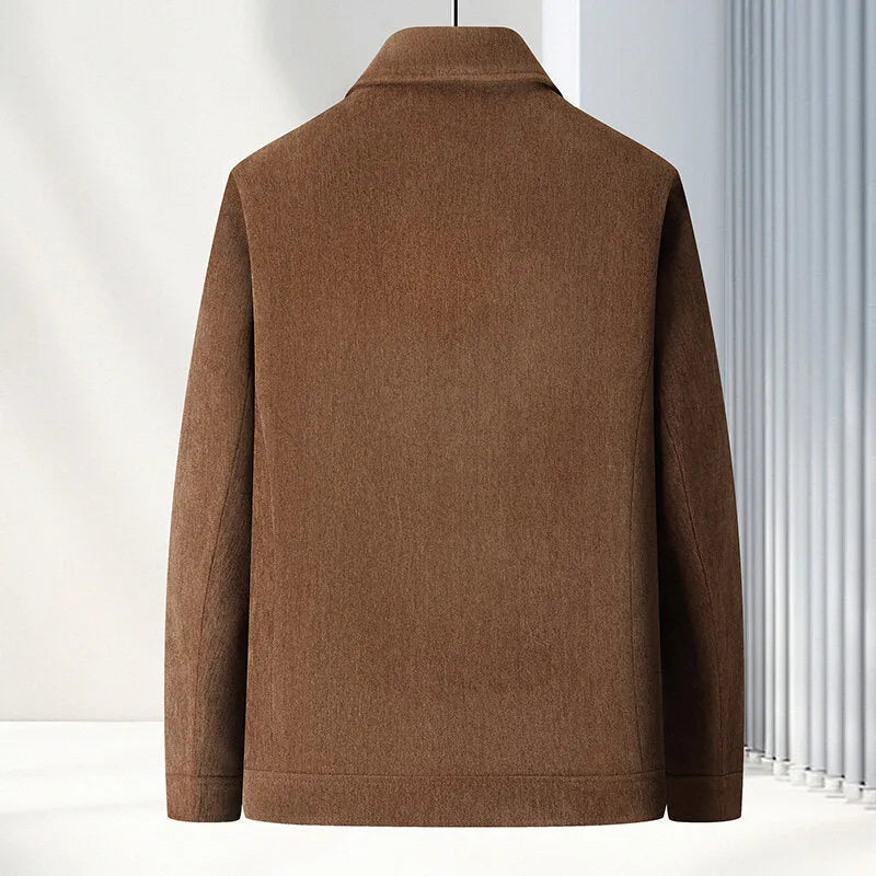 Men's lapel casual coat in slim fit cut with thickening vinyl fabric available in multiple colours