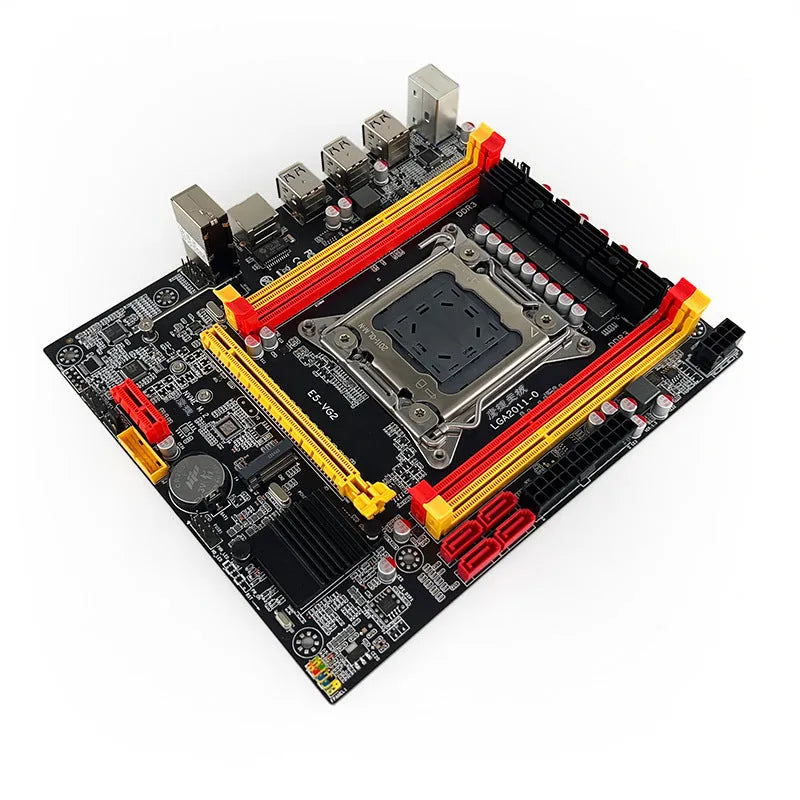 X79-VG2 desktop motherboard with LGA 2011 socket, PCIe 16X slot, DDR3 RAM slots, and multiple USB ports.
