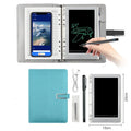 85-inch electronic writing pad with stitching design in dark blue, shown with smart pen and USB cable.