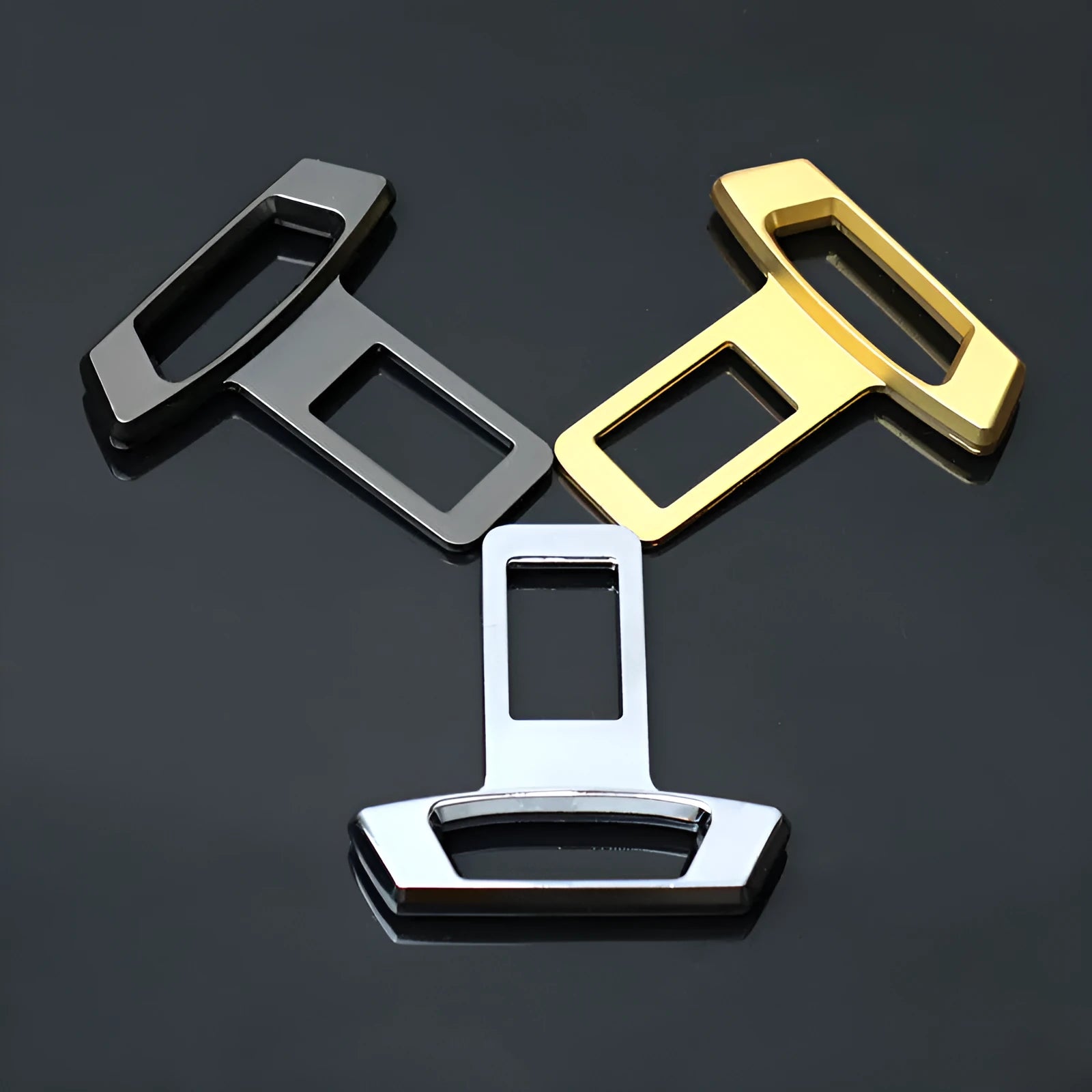 Metal silencer insert for car interiors in matte black, gold, and silver colour options.