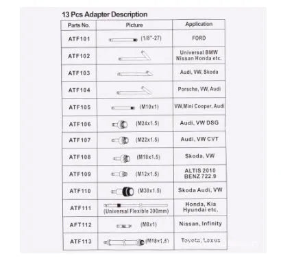 Automatic transmission oil refueling machine with thirteen-piece connector kit and transmission injector tool
