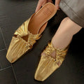 Genuine leather women's half toe cap slippers with square head design and low heel