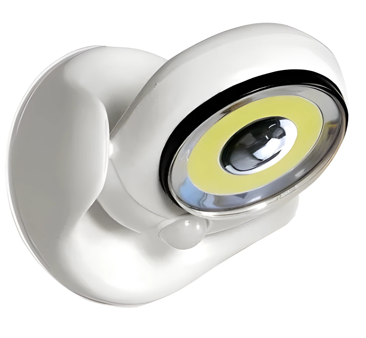 White atomic angel induction light with ABS plastic housing measuring 13.3cm by 9.8cm by 15.8cm