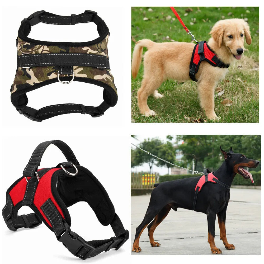 Nylon dog collar and lead set in black, red and camouflage for medium and large dogs, sizes S to XL