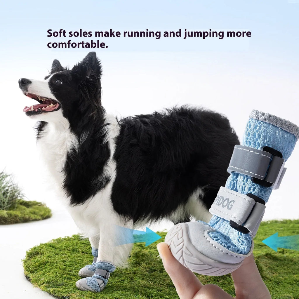 Cartoon style summer dog shoes in Bondi Blue colour made from wear-resistant PU material for anti-scald paw protection