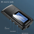 Black two-in-one Bluetooth 5.0 audio transmitter with screen display, 3.5mm input, 10m range, 62x26x1mm