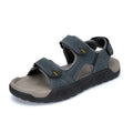 Men's breathable beach sandals with cowhide upper, rubber sole, Velcro fastening, dark gray khaki dark brown.