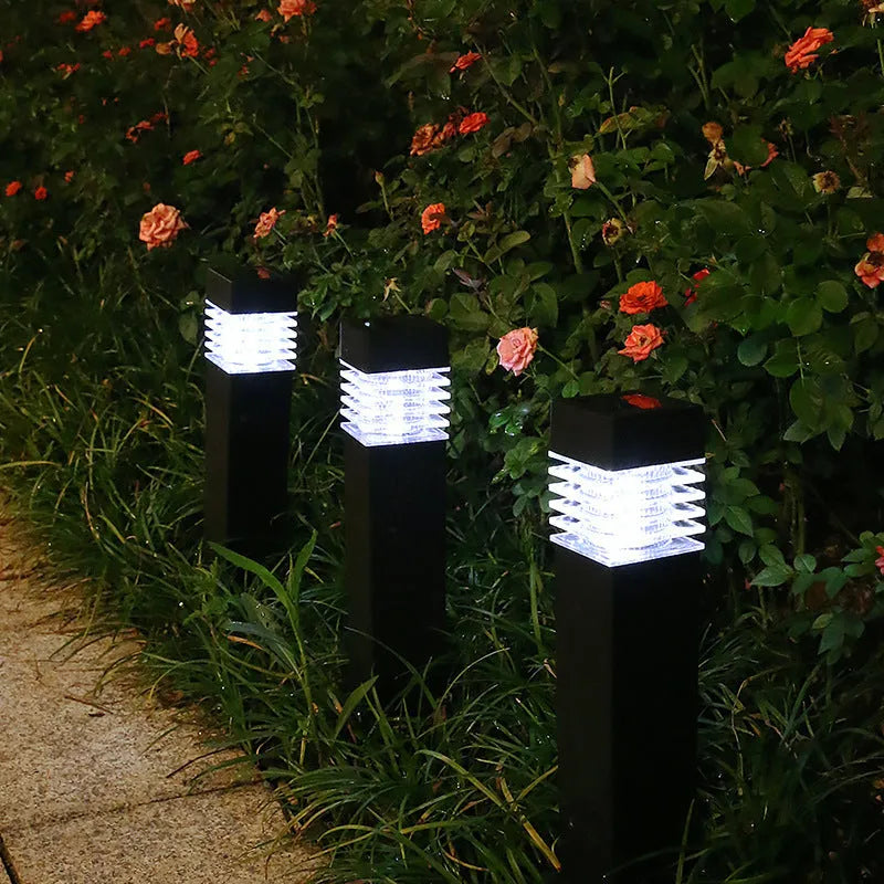 Solar lawn ground lamp with cuboid shape and ground spike for garden lighting