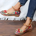 Women's black plus size ethnic platform sandals with elastic band fastening and cloth upper