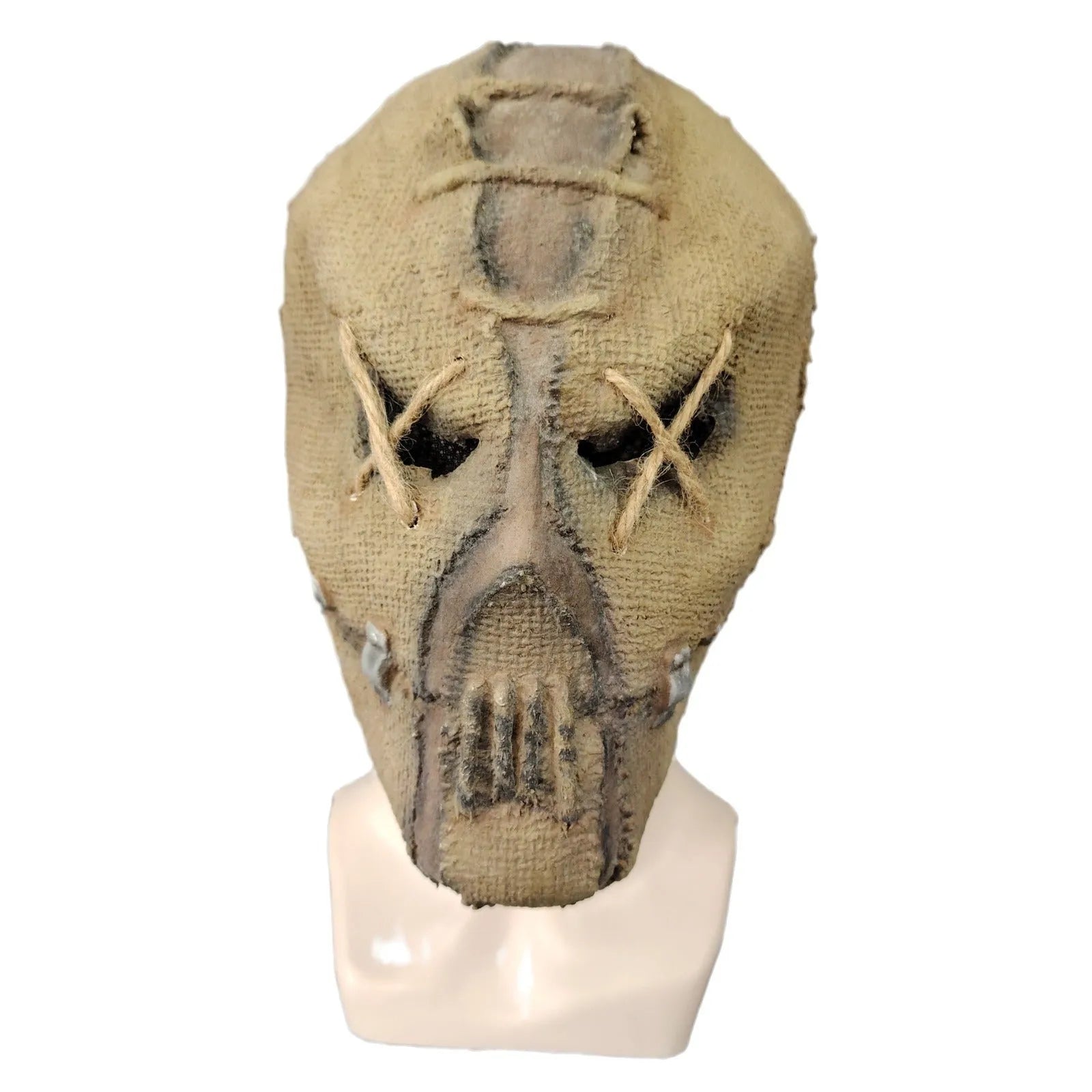 Latex horror mask with scar skull design covering full head, dimensions 31cm by 25cm