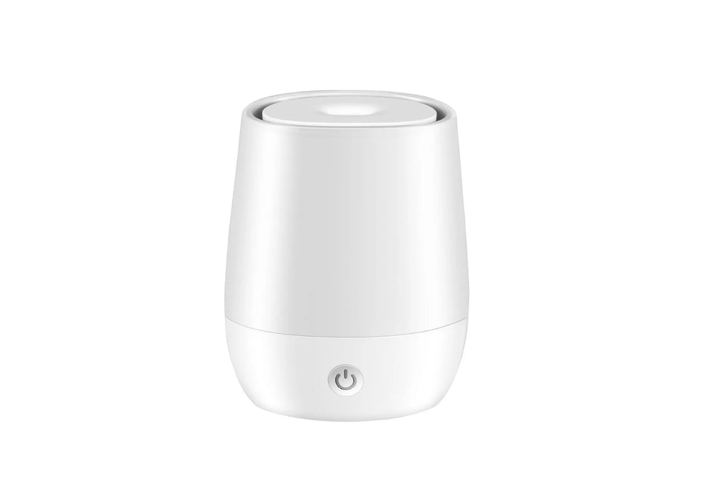 White USB aroma diffuser humidifier with simulated flame effect and Type-C connection