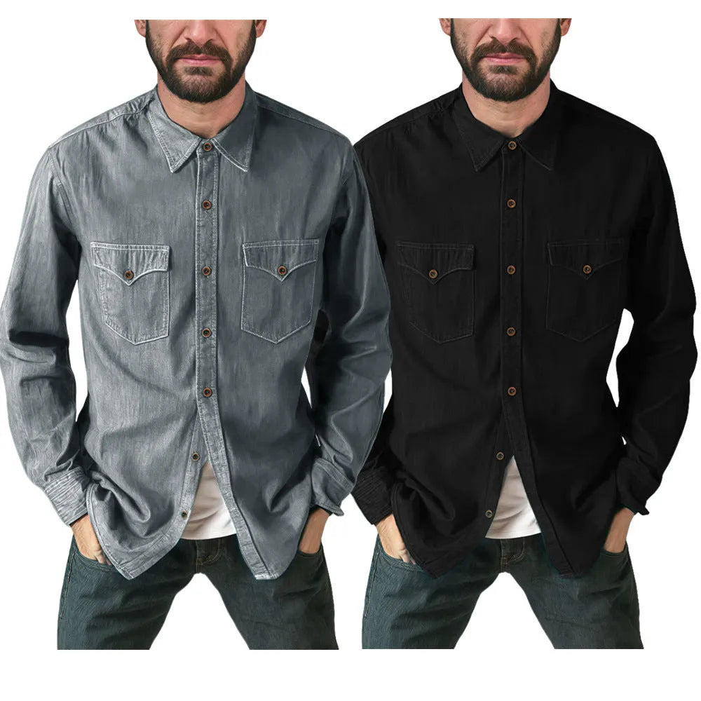 Men's cotton denim cardigan coat in regular fit available in black blue gray and khaki colors
