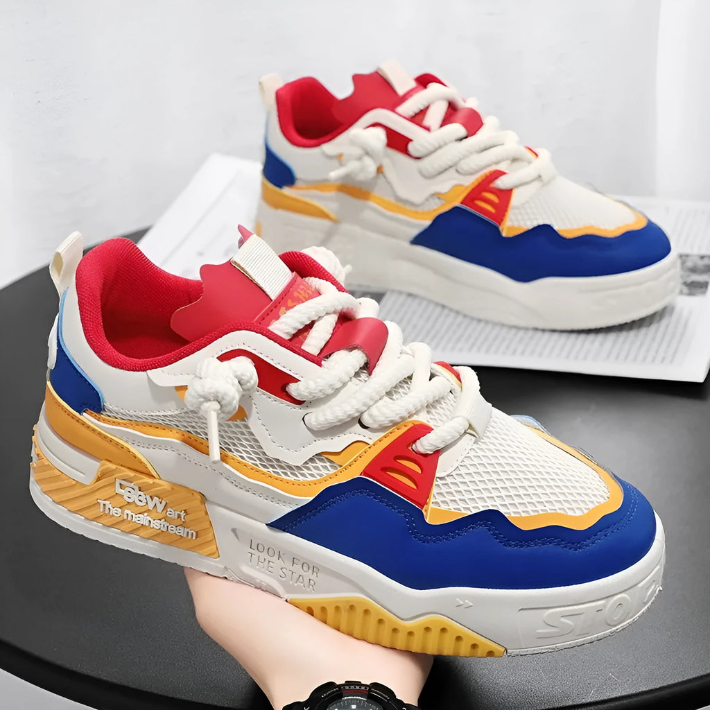 Men's board shoes with colour-matched design, mesh lining, and soft rubber soles