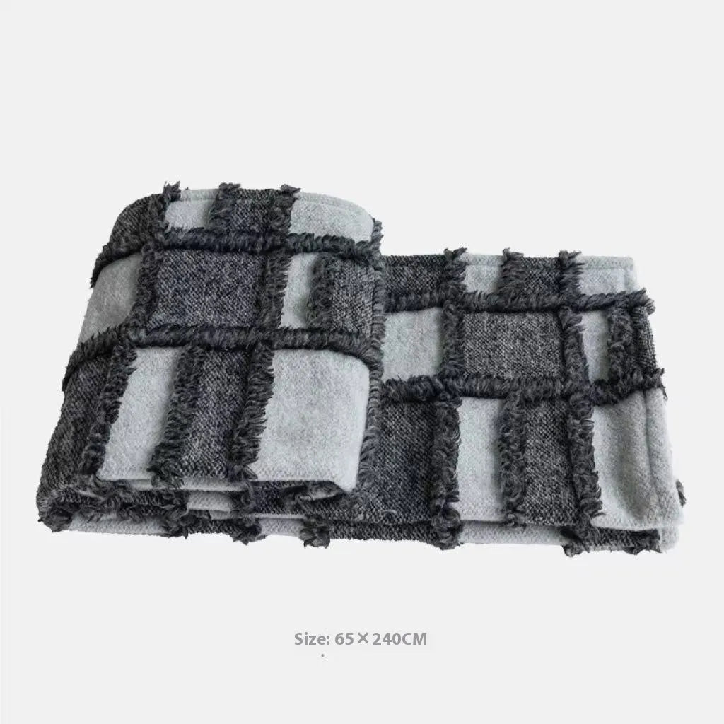 Modern grey and white plaid bed runner blanket set with pillow on 1.5m bed