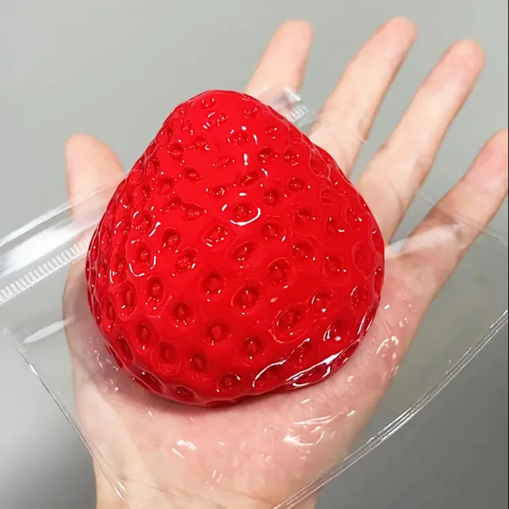 Squeezing toy soft rotten mimic silicone hand feeling stress relief toy in red strawberry style