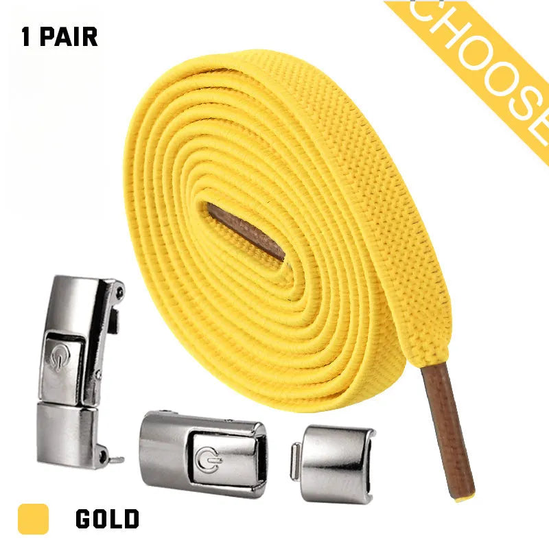 8mm widened flat elastic shoelaces with press lock mechanism in black and white for sneakers