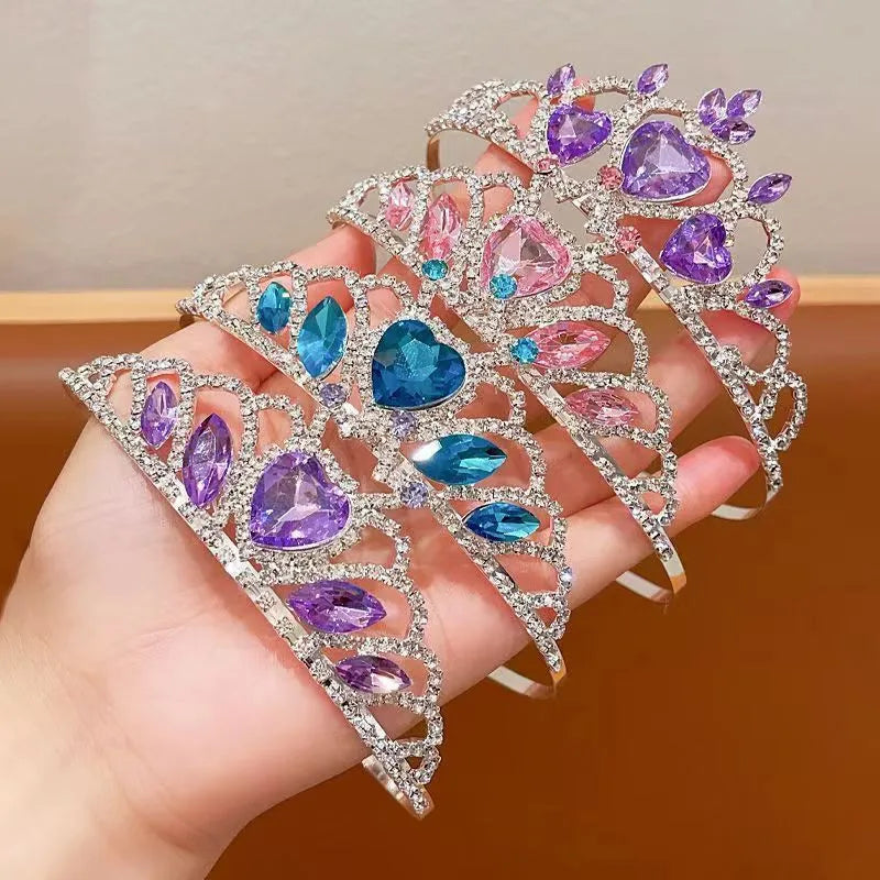 Children's pink crystal crown alloy headband hair accessory for dress-up.