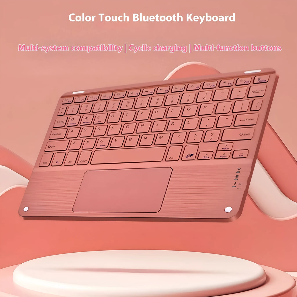 Square Hat Touch Bluetooth wireless charging keyboard in multiple colour options on a desk.