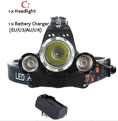 Aluminium alloy rechargeable headlamp with adjustable angle and elastic headband