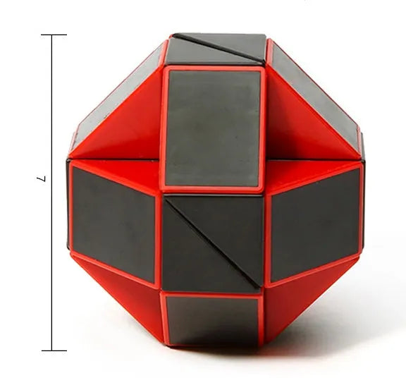 Magic Puzzle Snake twistable plastic fidget toy in small 5x5x5cm and large 7x7x7cm sizes with colourful segments.