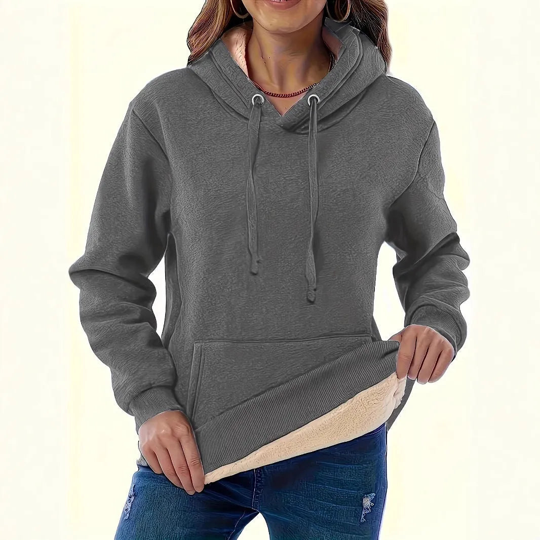 Women's thick polyester hooded sweater in wine red with 3D pattern and loose fit