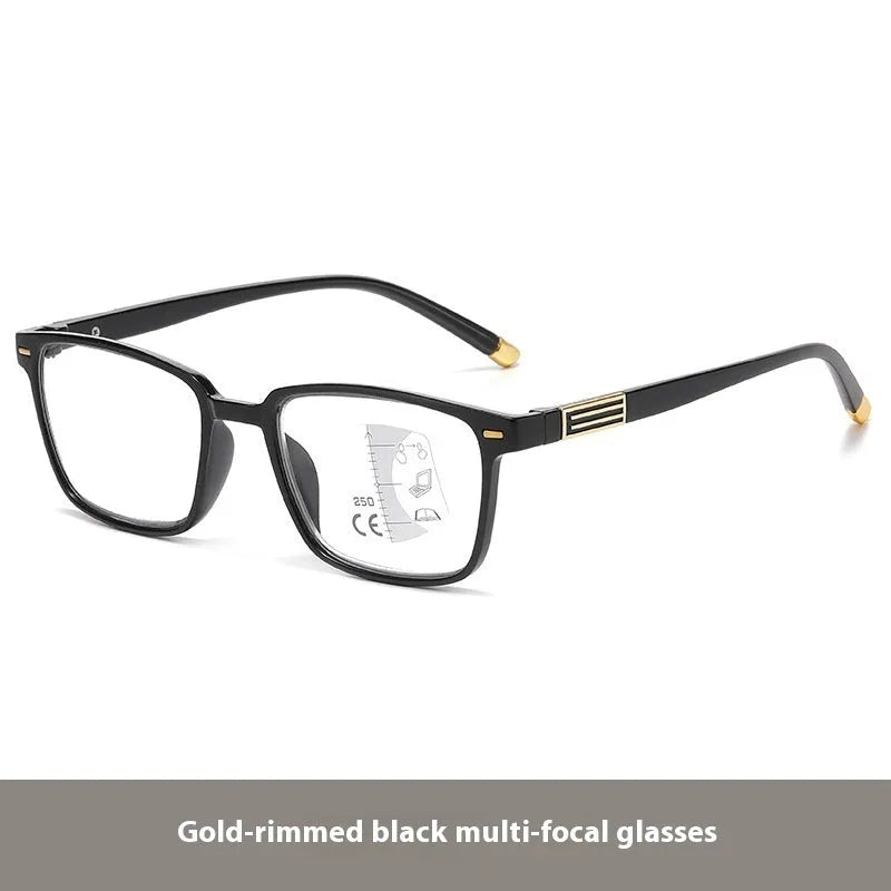 Anti blue light multifocal reading glasses with colour changing lenses in various frame colours
