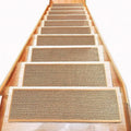 Japanese-style linen textured stair mat with rubber bottom in camel colour