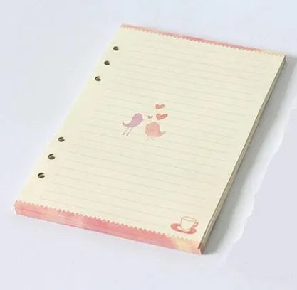 Colored A5 binder filler paper sheets in different styles including lined, grid, and weekly plan