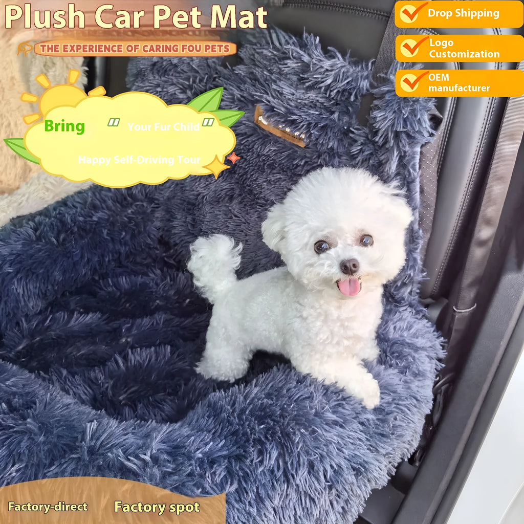 Dark grey and beige thickened cloth pet mat shown on a car seat.