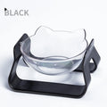 Protective cervical cat bowl in plastic with raised bevel design, shown in blue, pink, black, white, or yellow format.