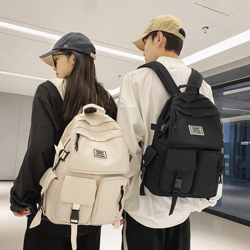 Student backpack with three-dimensional pockets and computer compartment in black colour