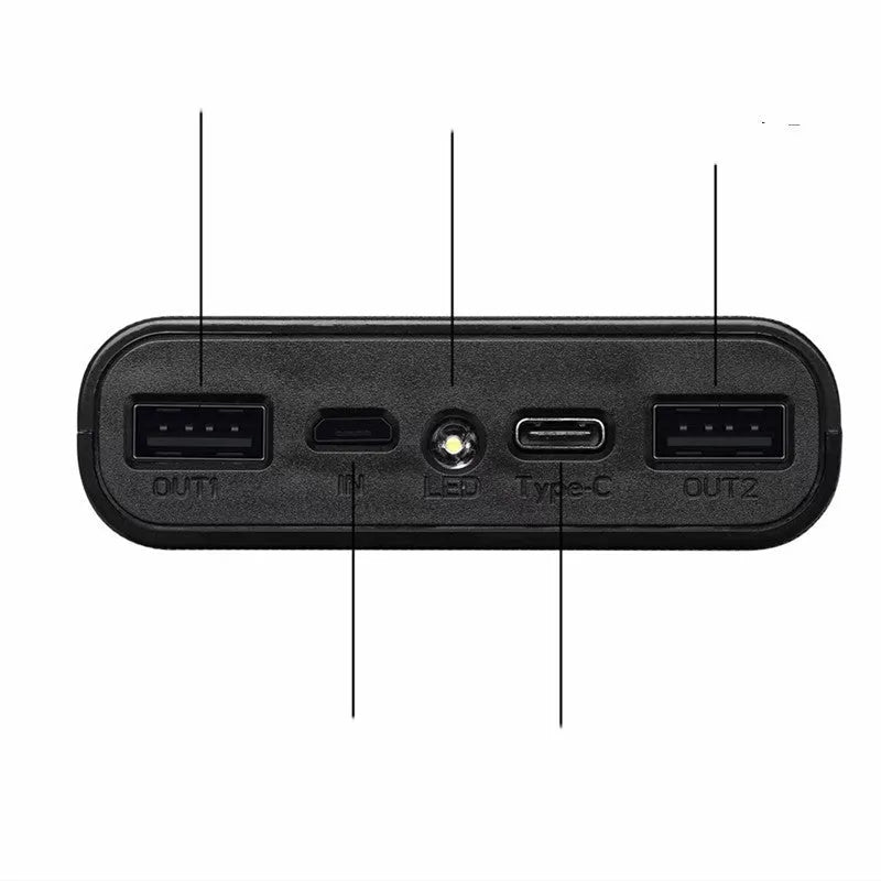 DIY power bank kit with digital display for 18650 batteries in black or white plastic shell