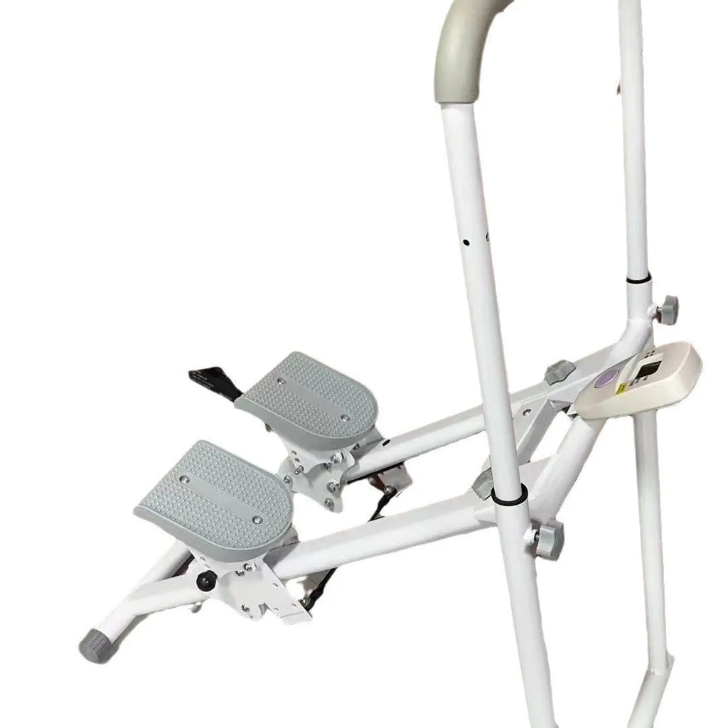 White foldable multi-function treadmill with integrated climbing frame and climbing machine for home fitness