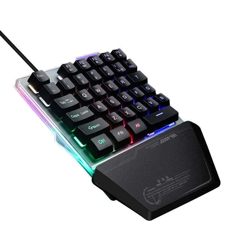 G40 Flow black one-handed gaming keyboard with RGB backlit keys and USB cable