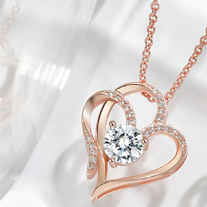 Heart-shaped women's 925 silver necklace in rose gold, white gold and yellow gold colours