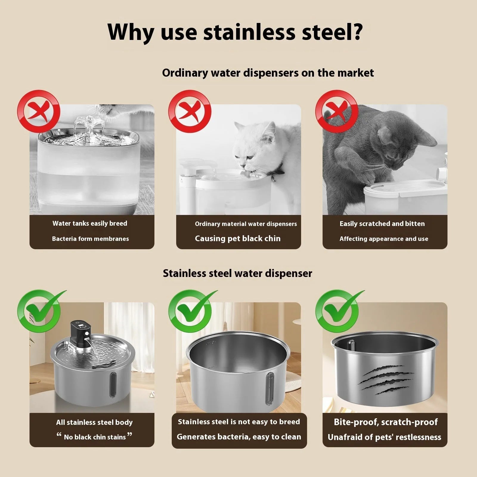 Stainless steel pet water fountain with constant temperature heating base