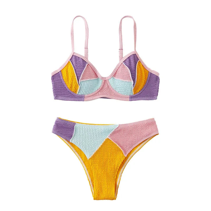 Ladies steel bracket push up bikini set with colour matching top and shorts