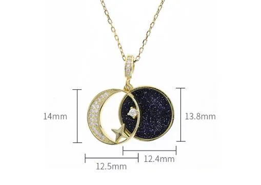 S925 sterling silver star moon necklace with cross chain, 51-80cm perimeter, yellow or white gold colour