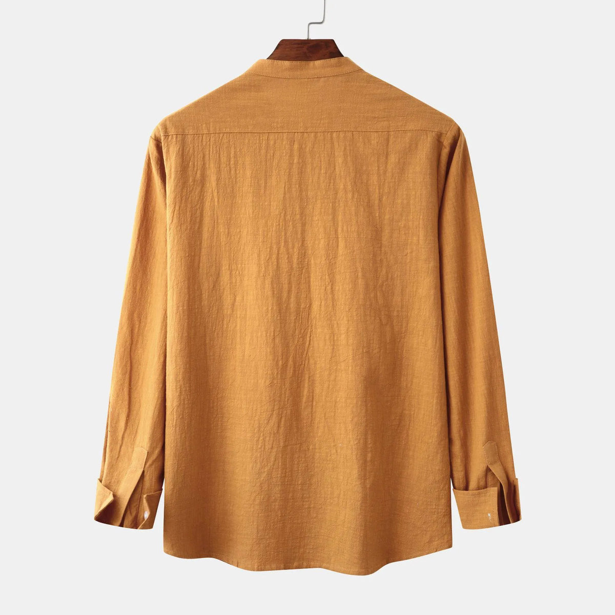 Men's slim fit cotton blend long sleeve shirt in brown colour showing front view