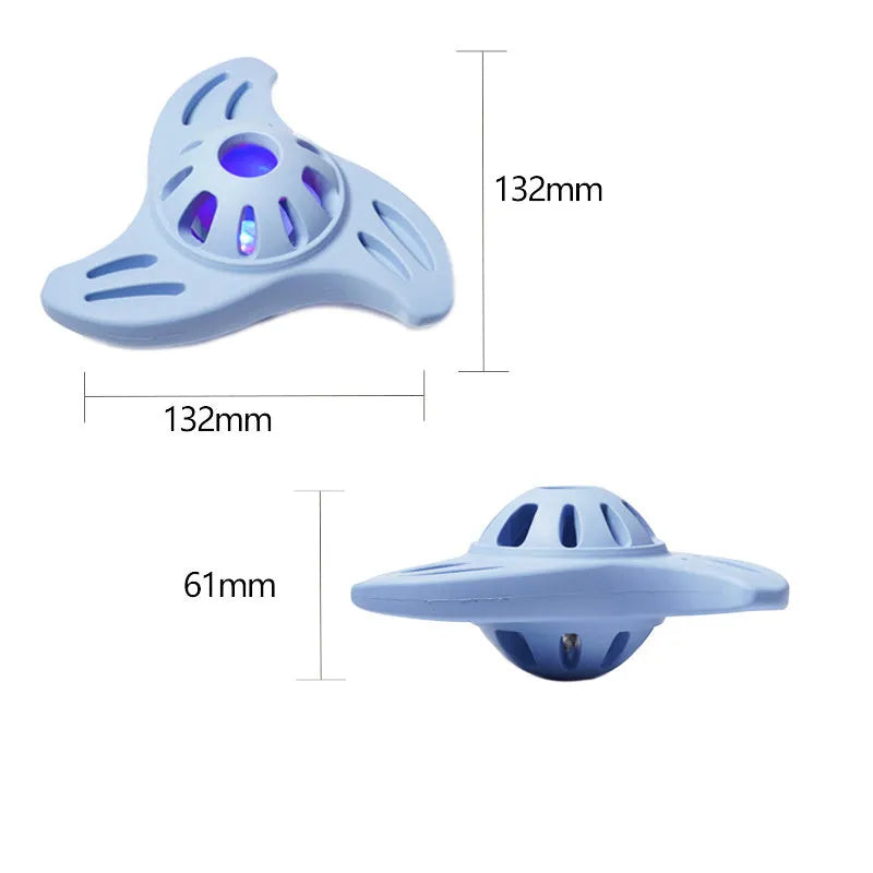 Blue bite-resistant boomerang dog toy for medium and large breeds on a plain background